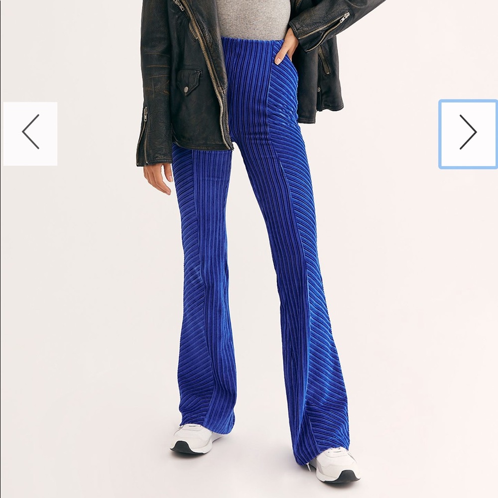 Free People Royal Blue Ribbed Velvet Flare Pants